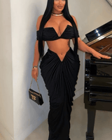 I Dream of Genie Ruched Skirt Set (Black) - Palazzo Couture Online