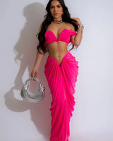 I Dream of Genie Ruched Skirt Set – Fuchsia Ruched Skirt Set showing coordinated top and skirt construction
