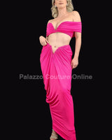 I Dream of Genie Ruched Skirt Set – Fuchsia Ruched Skirt Set front view showing complete two piece skirt set