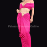 Fuchsia ruched skirt set with off-shoulder crop top
