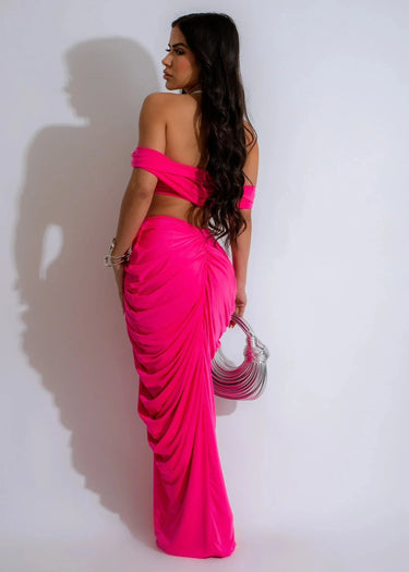 Women's Fuchsia Ruched matching skirt set from Palazzo Couture collection