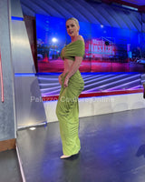 I Dream of Genie Ruched Skirt Set - Lime - Palazzo Couture Online