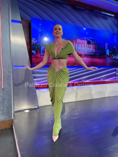 I Dream of Genie Ruched Skirt Set - Lime side view showing skirt silhouette and fit