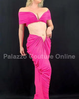 I Dream of Genie Ruched Skirt Set – Fuchsia Ruched Skirt Set side view showing skirt silhouette and fit