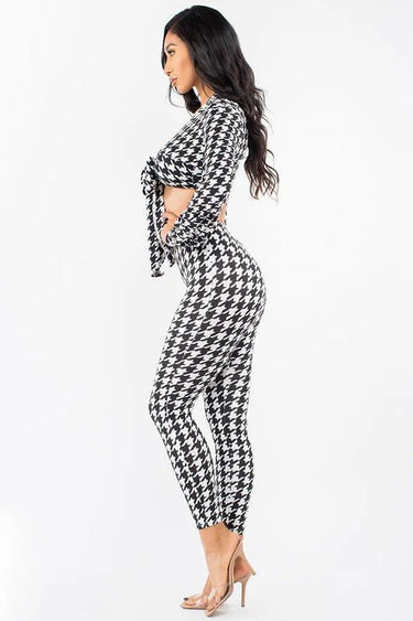 I Said So Pant Set with Houndstooth Print side view showing pants silhouette and fit