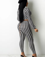 I Said So Pant Set with Houndstooth Print close up of print top design and fabric detail