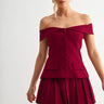 Iconic Hour Pleated Skirt Set - Burgundy front view showing complete two piece skirt set