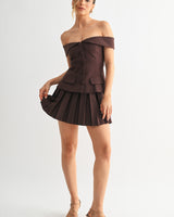 Iconic Hour Pleated Skirt Set - Chocolate - Palazzo Couture Online