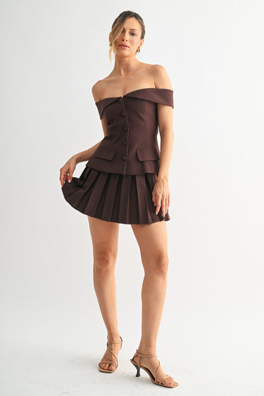 Iconic Hour Pleated Skirt Set - Chocolate - Palazzo Couture Online