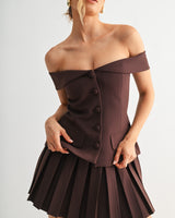 Iconic Hour Pleated Skirt Set - Chocolate - Palazzo Couture Online
