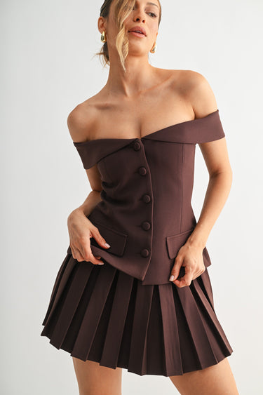 Iconic Hour Pleated Skirt Set - Chocolate - Palazzo Couture Online