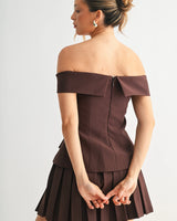Iconic Hour Pleated Skirt Set - Chocolate side view showing skirt silhouette and fit
