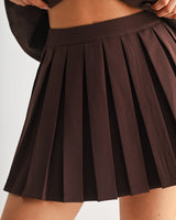 Elegant Chocolate pleated two piece skirt set styled for going out