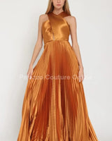 Women's Golden Camel maxi dress elegant style back view