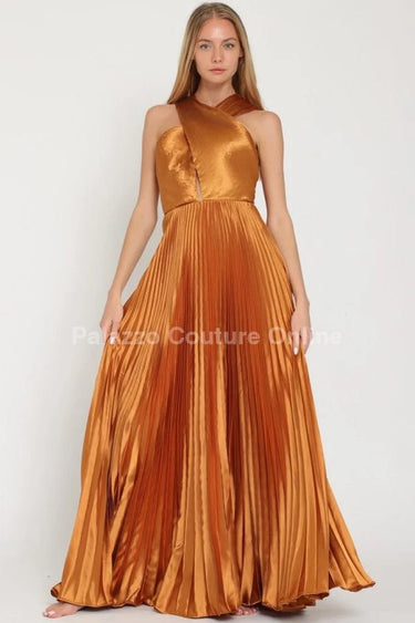 Women's Golden Camel maxi dress elegant style back view