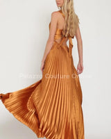 Shop Idalia New Year’s Eve Princess Maxi Dress (Golden Camel) online at Palazzo Couture Miami boutique