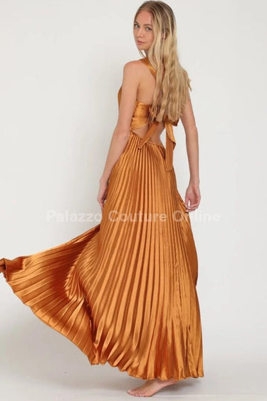 Shop Idalia New Year’s Eve Princess Maxi Dress (Golden Camel) online at Palazzo Couture Miami boutique