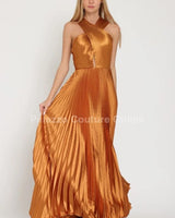 Idalia New Year’s Eve Princess Maxi Dress (Golden Camel) showing sophisticated construction details