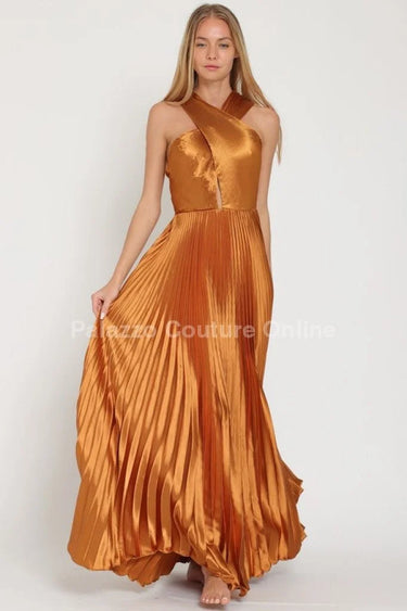 Idalia New Year’s Eve Princess Maxi Dress (Golden Camel) showing sophisticated construction details