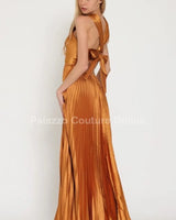 Stunning Golden Camel long dress elegant fit styled for formal occasion