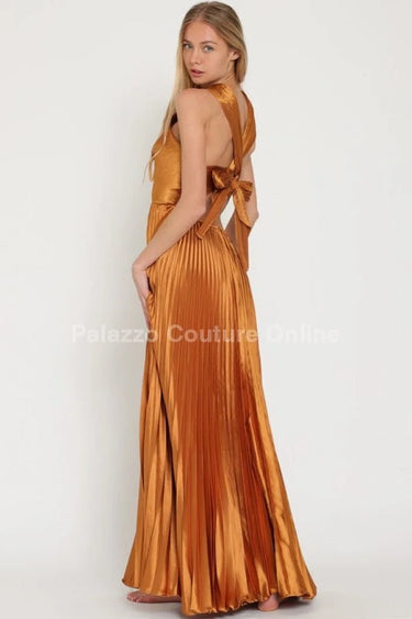 Stunning Golden Camel long dress elegant fit styled for formal occasion