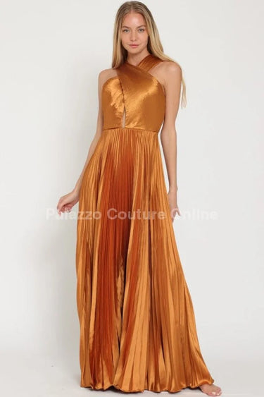 Women's Golden Camel maxi dress from Palazzo Couture designer collection
