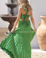 Idalia New Year’s Eve Princess Maxi Dress (Green) alternate angle showcasing dress movement and drape