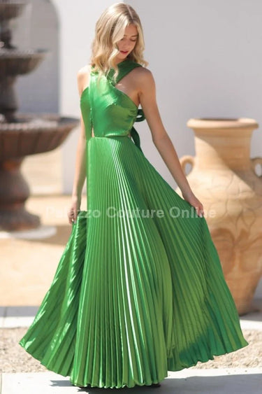 Women's Green maxi dress elegant style back view