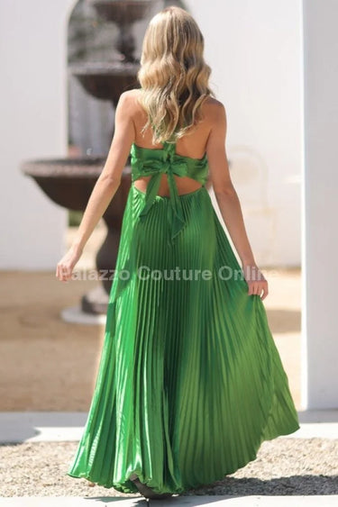 Palazzo Couture Online Women's Green Maxi Dress, Floor-Length, Premium Fabric, Perfect for Evening Galas