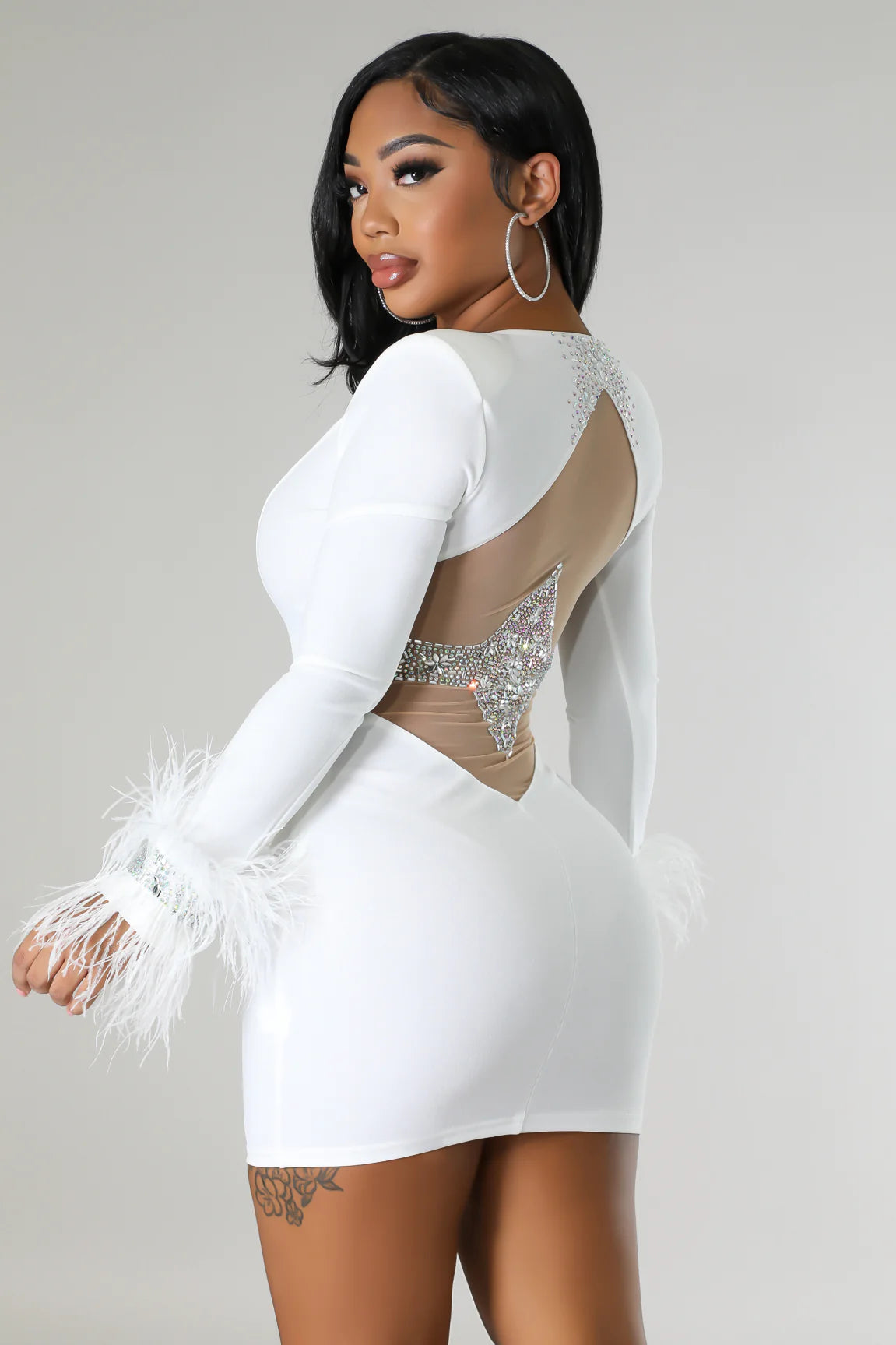 Tessai Crystal Glam Mini Dress (White)
