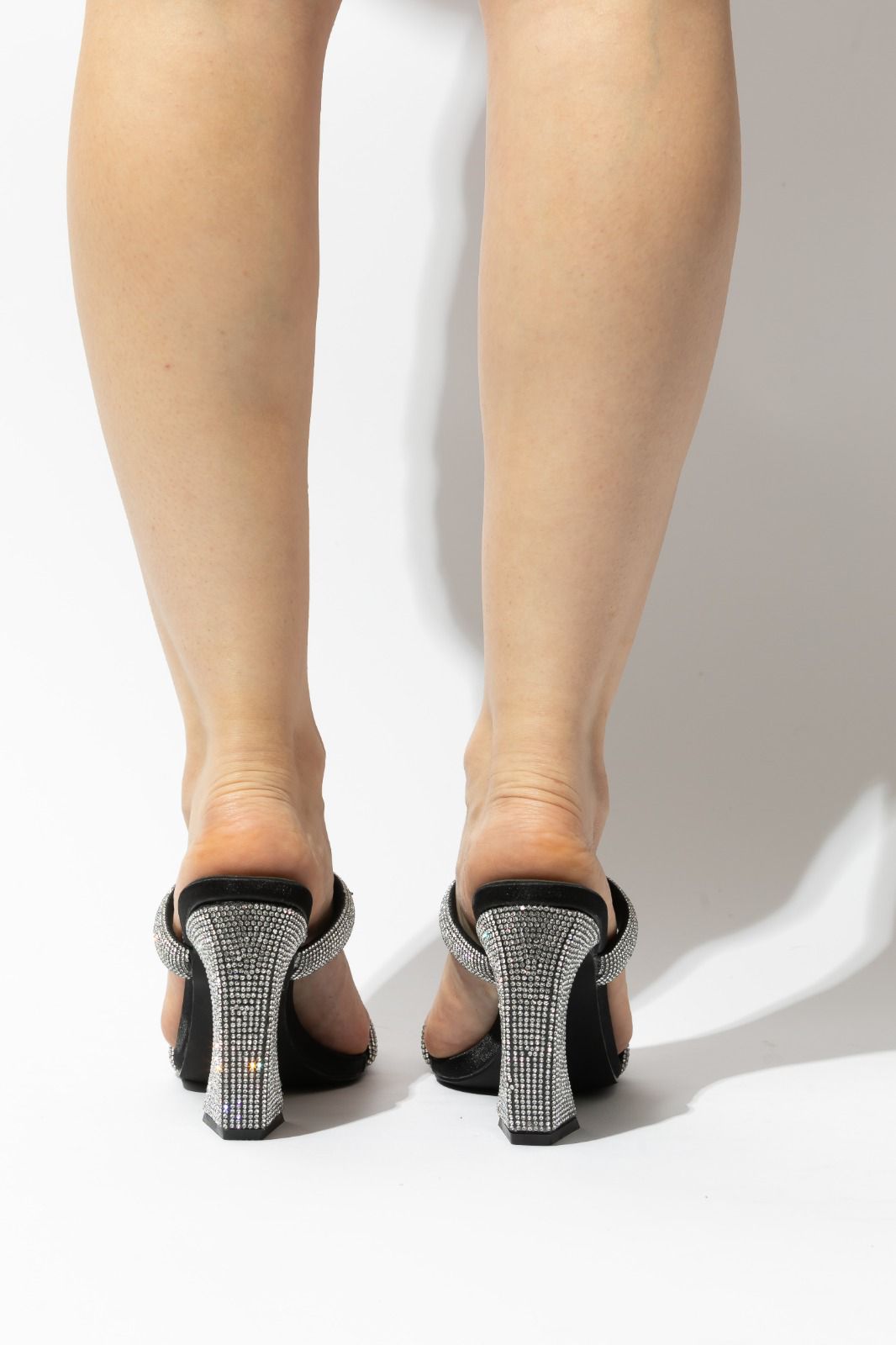 Studded Platform Open toe  High Heels (Black)