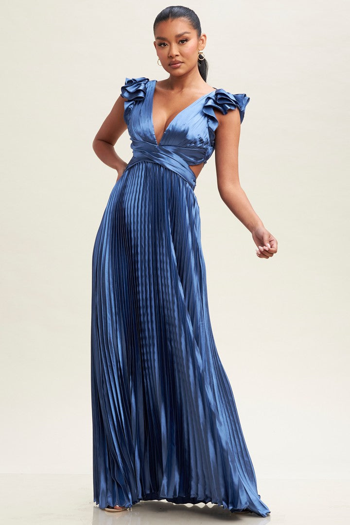 Ruffle Pleated Maxi Dress (Slate Blue)