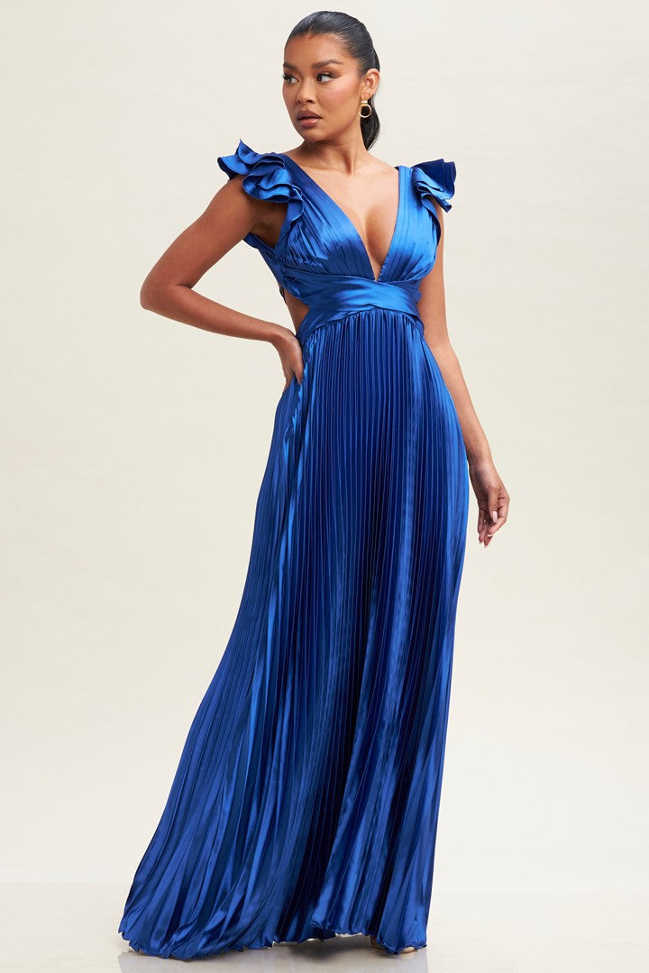 Ruffle Pleated Maxi Dress (Royal Blue)