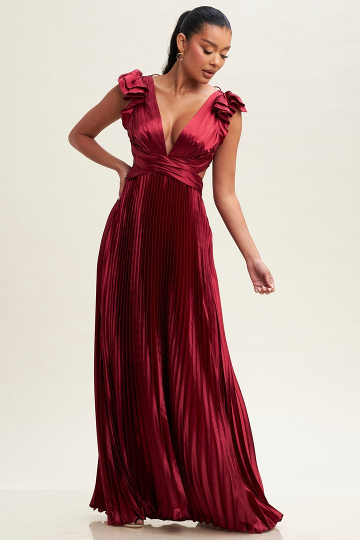 Ruffle Pleated Maxi Dress (wine)