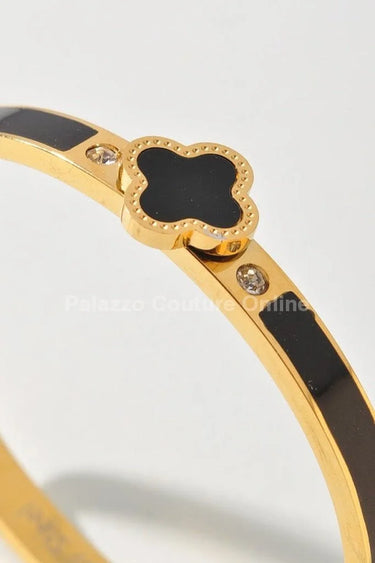 Imagine Clover Gold Bangle Bracelet - chic women's accessory