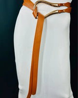 Imperial Brown Waist Belt with Curved Metallic Detail for women - fashion belt by Palazzo Couture