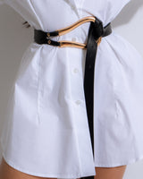 Structured black belt with shiny gold curved clasp