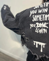 Impossible Cropped Denim Jacket with Graphic Art - trendy layering piece for women