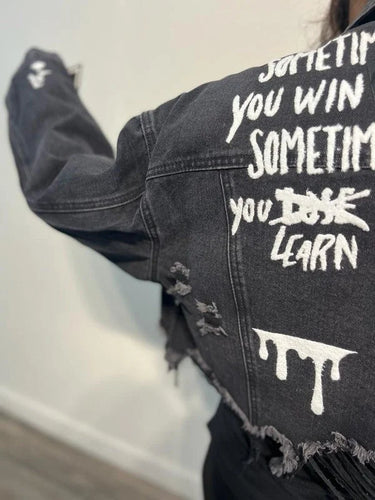 Impossible Cropped Denim Jacket with Graphic Art - trendy layering piece for women