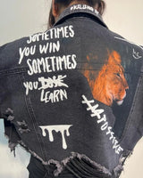 Impossible Cropped Denim Jacket with Graphic Art - chic outerwear by Palazzo Couture