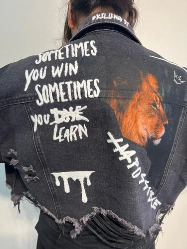 Impossible Cropped Denim Jacket with Graphic Art - chic outerwear by Palazzo Couture