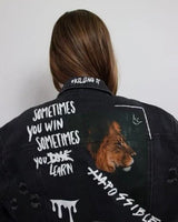 Impossible Cropped Denim Jacket with Graphic Art for women - stylish outerwear by Palazzo Couture