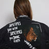 Impossible Cropped Denim Jacket with Graphic Art for women - stylish outerwear by Palazzo Couture