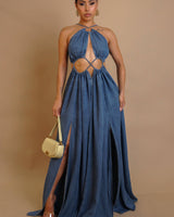 Indigo Allure Cut - Out Maxi Dress - Denim - Palazzo Couture Online