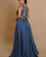 Indigo Allure Cut - Out Maxi Dress - Denim - Palazzo Couture Online