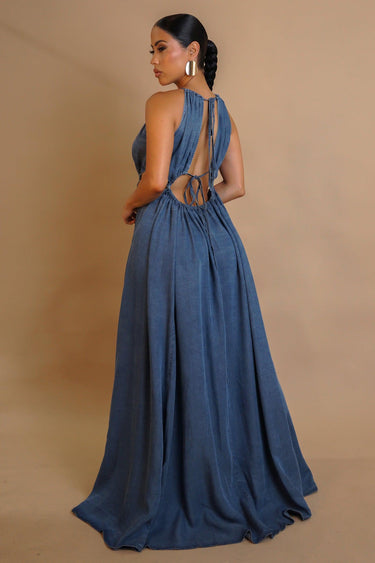 Indigo Allure Cut - Out Maxi Dress - Denim - Palazzo Couture Online