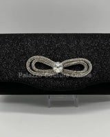 Infinity Glitter Black Bow Clutch with Rhinestone Accent - women's evening clutch