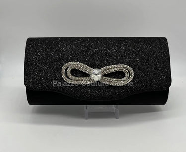 Infinity Glitter Black Bow Clutch with Rhinestone Accent - women's evening clutch