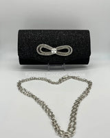 Infinity Glitter Black Bow Clutch with Rhinestone Accent - stylish purse for going out