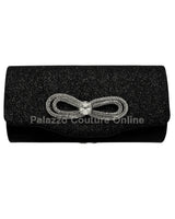 Infinity Glitter Black Bow Clutch with Rhinestone Accent for women - bag by Palazzo Couture